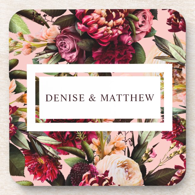 Romantic Chrysanthemum on Gossamer Pink Beverage Coaster (Front)