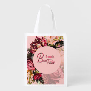 Romantic Chrysanthemum on Gossamer Pink Grocery Bag