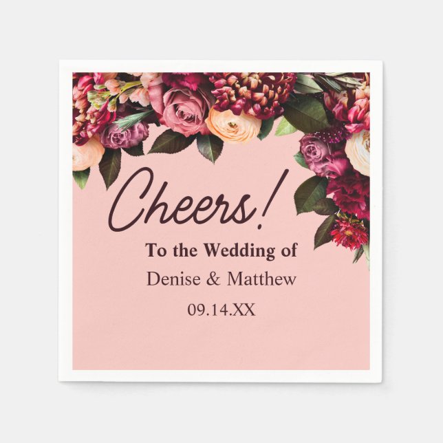 Romantic Chrysanthemum on Gossamer Pink Napkins (Front)