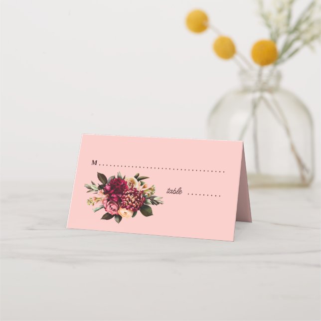 Romantic Chrysanthemum on Gossamer Pink Place Card (Front)