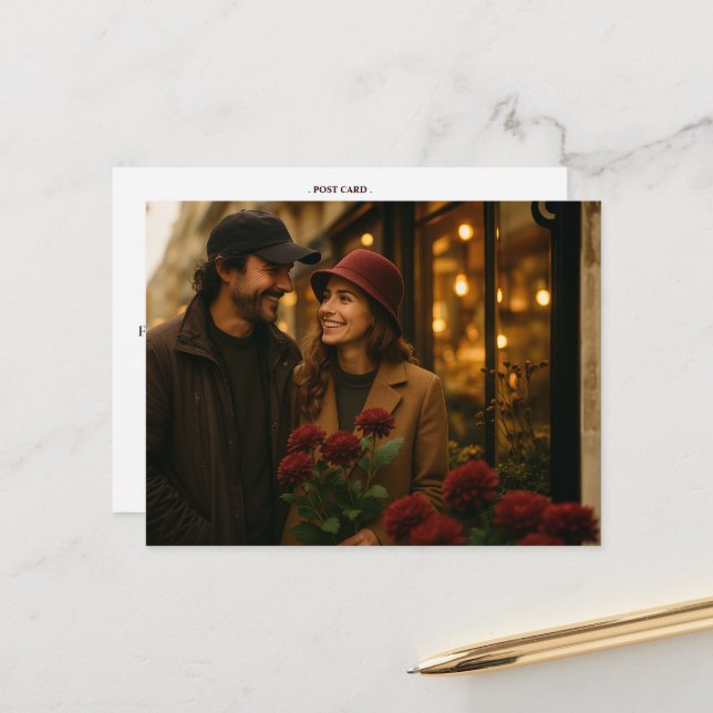 Romantic Chrysanthemum on Gossamer Pink Postcard (Front/Back In Situ)