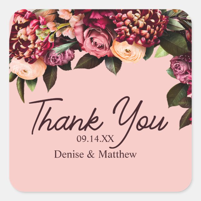 Romantic Chrysanthemum on Gossamer Pink Square Sticker (Front)