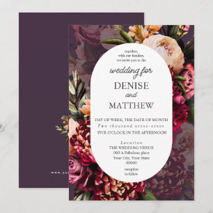 Romantic Chrysanthemum on Midnight Plum Wedding Invitation