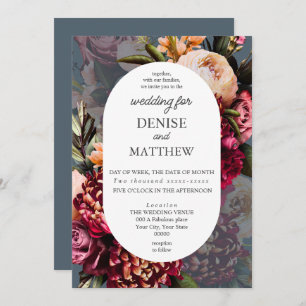 Romantic Chrysanthemum on Midnight Teal Wedding Invitation