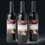 Romantic Chrysanthemum on True Black Wine Label<br><div class="desc">Add a signature touch to your wedding reception or welcome gifts with these romantic chrysanthemum wine bottle labels. Featuring lush florals, elegant script, and your custom names and date, these peel-and-stick labels instantly transform standard bottles into coordinated décor. Perfect for bar displays, sweetheart tables, guest welcome baskets, or send-off favors....</div>