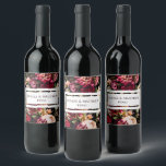 Romantic Chrysanthemum on True Black Wine Label<br><div class="desc">Add a signature touch to your wedding reception or welcome gifts with these romantic chrysanthemum wine bottle labels. Featuring lush florals, elegant script, and your custom names and date, these peel-and-stick labels instantly transform standard bottles into coordinated décor. Perfect for bar displays, sweetheart tables, guest welcome baskets, or send-off favors....</div>