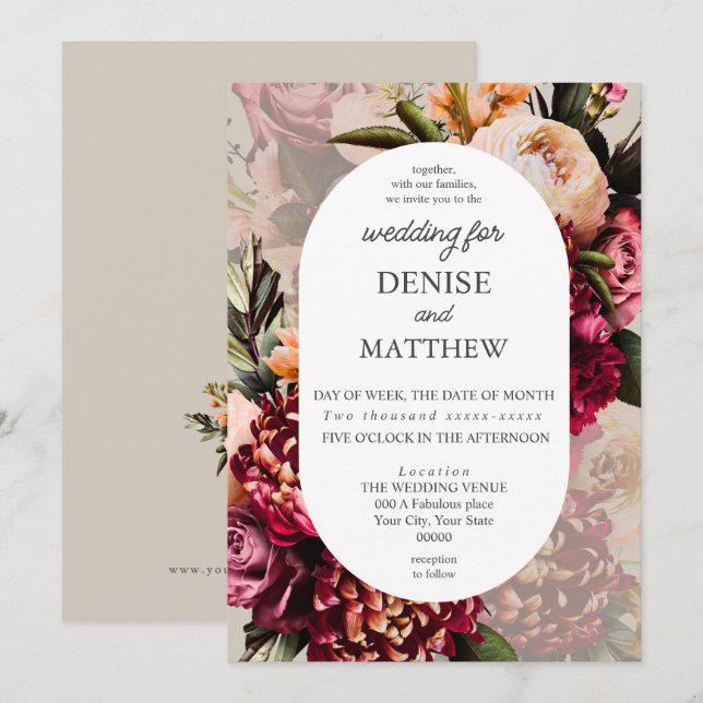 Romantic ChrysanthemumOn Perfectly Pale Wedding Invitation (Front/Back)