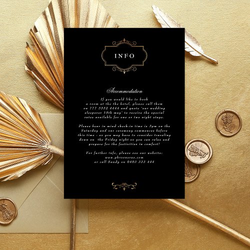 romantic classic black white gold monogram wedding enclosure card
