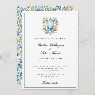Romantic Classic Blue Crest Monogram Wedding Invitation