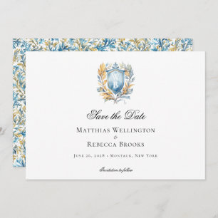 Romantic Classic Blue Crest Monogram Wedding Save The Date
