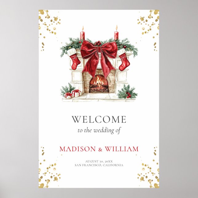 Romantic Classic Christmas Wedding Welcome Sign (Front)