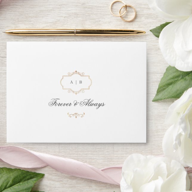 romantic classic gold crest monogram wedding envelope (Wedding)