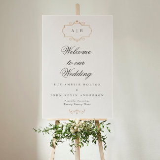 romantic classic gold monogram wedding foam board