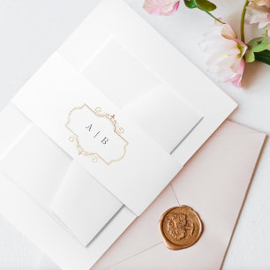 romantic classic gold monogram wedding invitation belly band