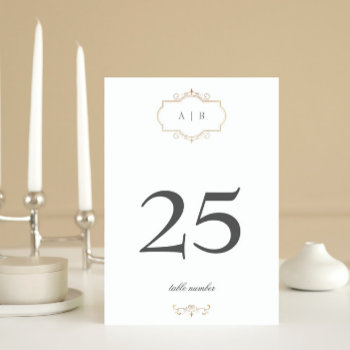 Romantic Classic Gold Monogram Wedding Table Number by PhrosneRasDesign at Zazzle