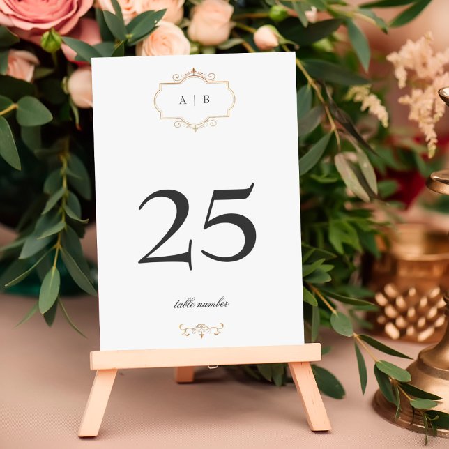 romantic classic gold monogram wedding table number (Creator Uploaded)