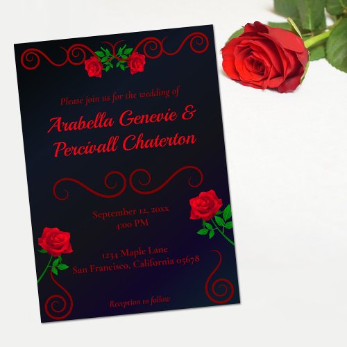 Romantic Classic Red Roses Floral Wedding Invitation