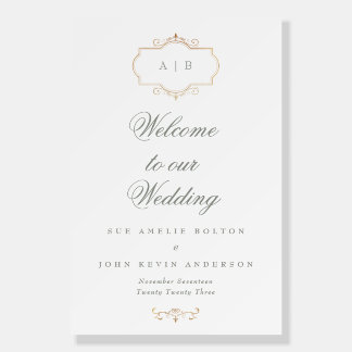 romantic classic sage green gold monogram wedding foam board