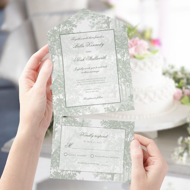Romantic Classic Sage Green Landscape Toile All In One Invitation (Creator Uploaded)