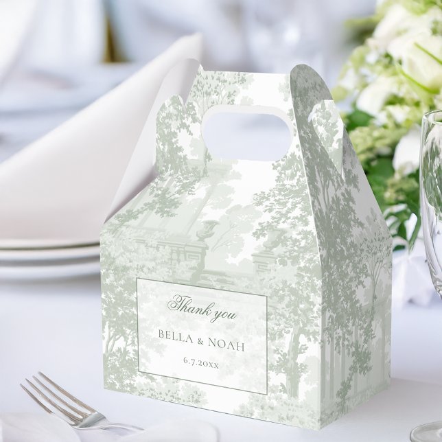 Romantic Classic Sage Green Landscape Toile Favor Boxes (Creator Uploaded)