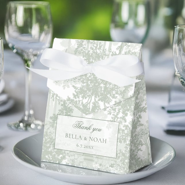 Romantic Classic Sage Green Landscape Toile Favor Boxes (Creator Uploaded)