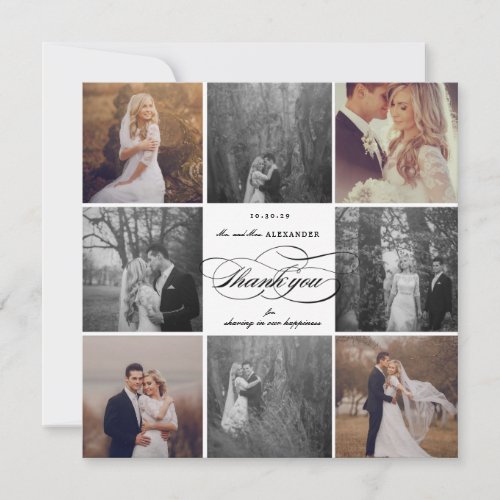 Romantic Classic Script 8 Multi Photo Chic Wedding Thank You Card