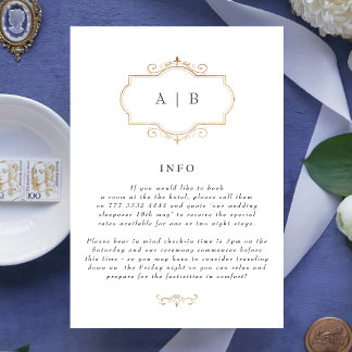 romantic classic traditional gold monogram wedding enclosure card