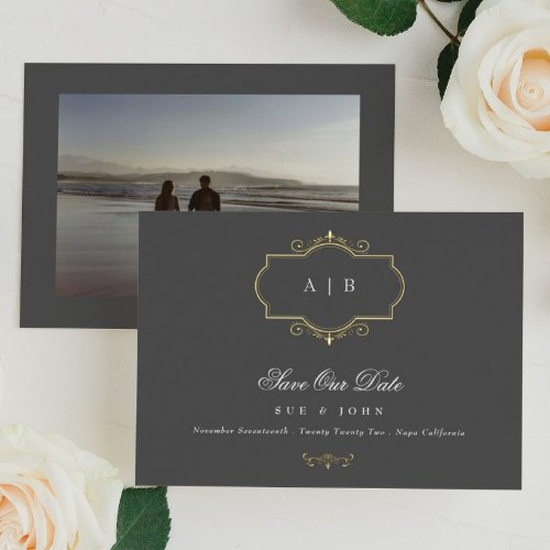 romantic classic traditional gold monogram wedding foil invitation