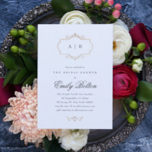 romantic classic traditional gold monogram wedding invitation