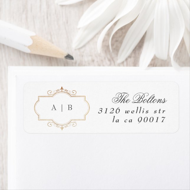romantic classic traditional gold monogram wedding label (Insitu)