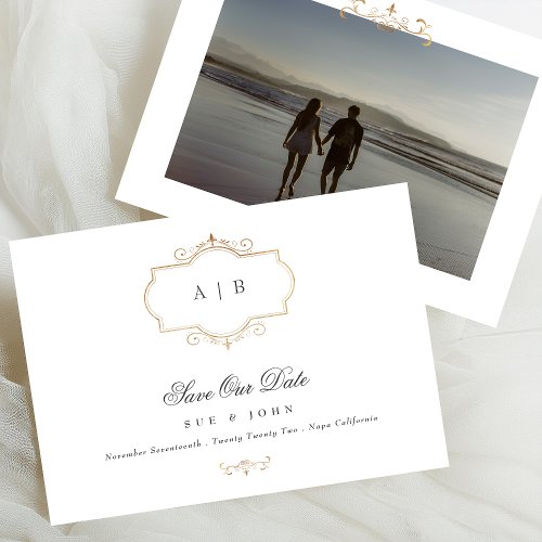 romantic classic traditional gold monogram wedding save the date