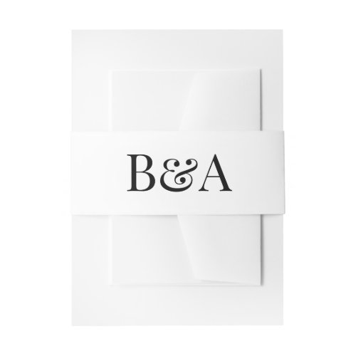 romantic classic white black monogram wedding invitation belly band