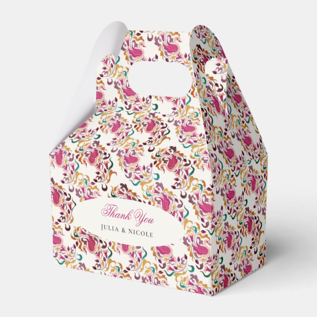 Romantic Classical Pearl Swan Floral Frame Wedding Favor Boxes (Front Side)