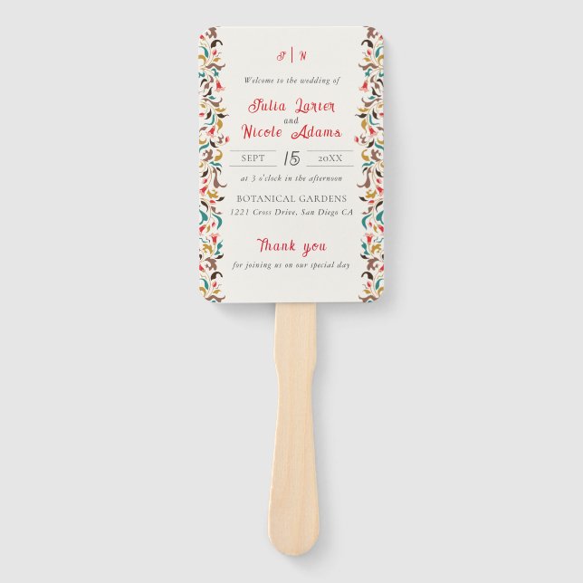 Romantic Classical Pearl Swan Floral Frame Wedding Hand Fan (Front)