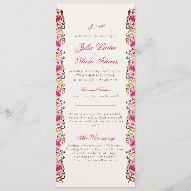 Romantic Classical Pearl Swan Floral Frame Wedding Program (Front)