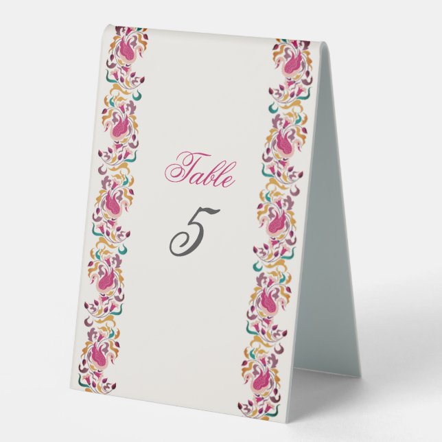 Romantic Classical Pearl Swan Floral Frame Wedding Table Tent (Front)