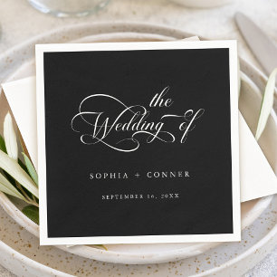 Romantic Classy Calligraphy Wedding Black Napkins