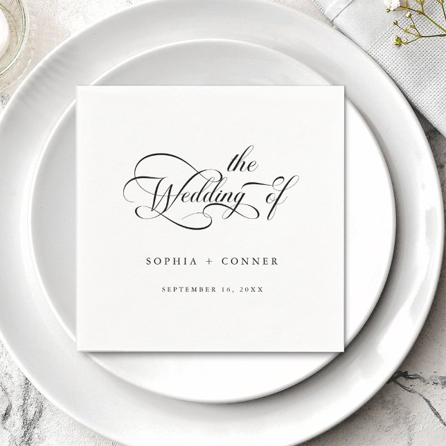 Romantic Classy Calligraphy Wedding Black & White Napkins (Creator Uploaded)