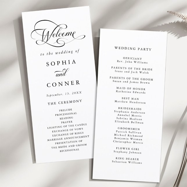 Romantic Classy Calligraphy Wedding Ceremony Program (Front & Back)