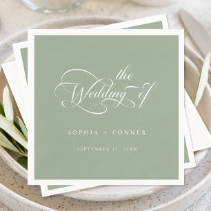 Romantic Classy Calligraphy Wedding Sage Green Napkins