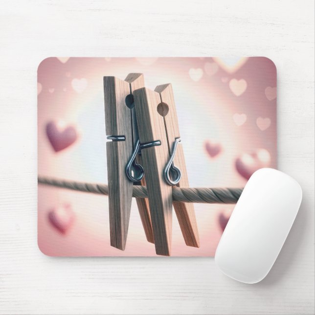 Romantic Clothespins On Clothesline Mouse Pad (With Mouse)