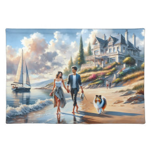 Romantic Coastal Cottage Sunset Stroll Cloth Placemat