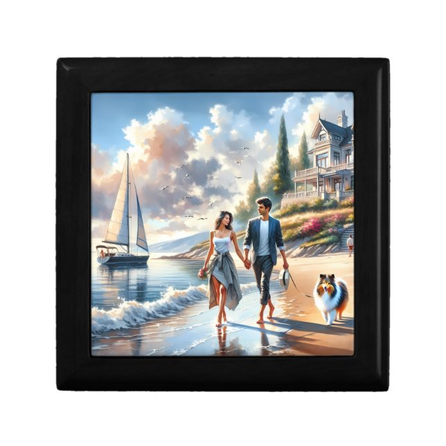 Romantic Coastal Cottage Sunset Stroll Gift Box (Front)