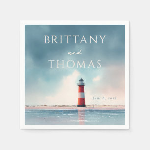 Romantic Coastal Lighthouse Scene Napkins