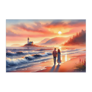 Romantic Coastal Sunset Lighthouse Walk Acrylic Print