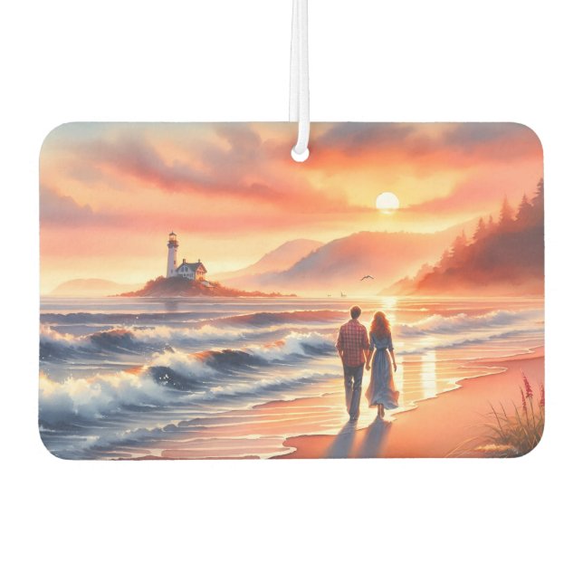 Romantic Coastal Sunset Lighthouse Walk Air Freshener (Front)