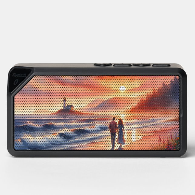 Romantic Coastal Sunset Lighthouse Walk Bluetooth Speaker (Front)