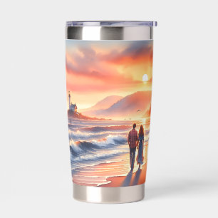 Romantic Coastal Sunset Lighthouse Walk Insulated Tumbler