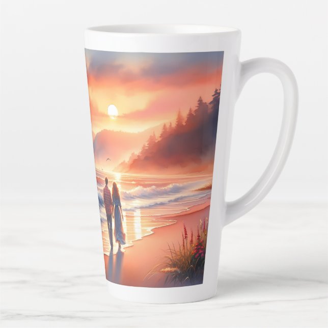 Romantic Coastal Sunset Lighthouse Walk Latte Mug (Right)