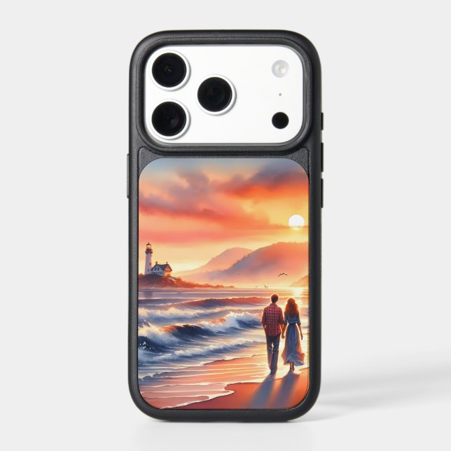 Romantic Coastal Sunset Lighthouse Walk Otterbox iPhone Case (Back)